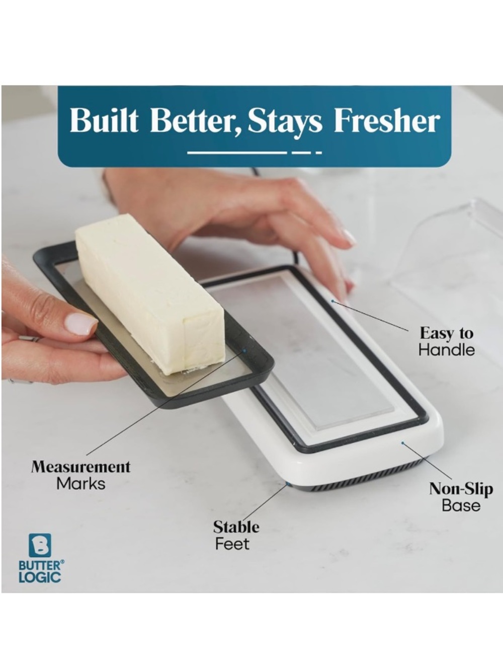 Smart Butter Dish Keeps Butter Cool, Fresh & Convenient On The Counter, White - Picture 7 of 9